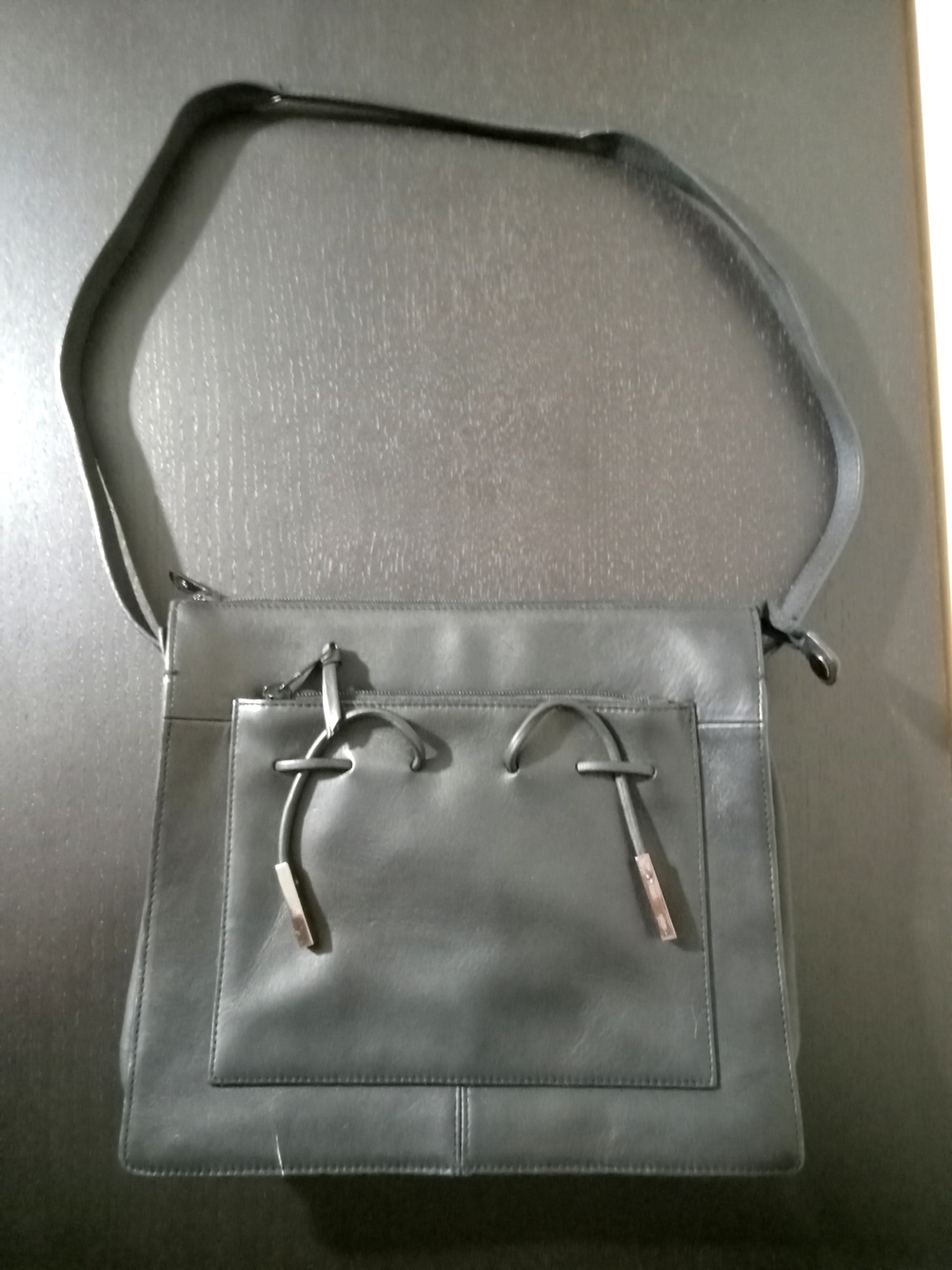Vintage 90s Leather Co by Liz Claiborne Black Organizer Crossbody Bag Drawstring